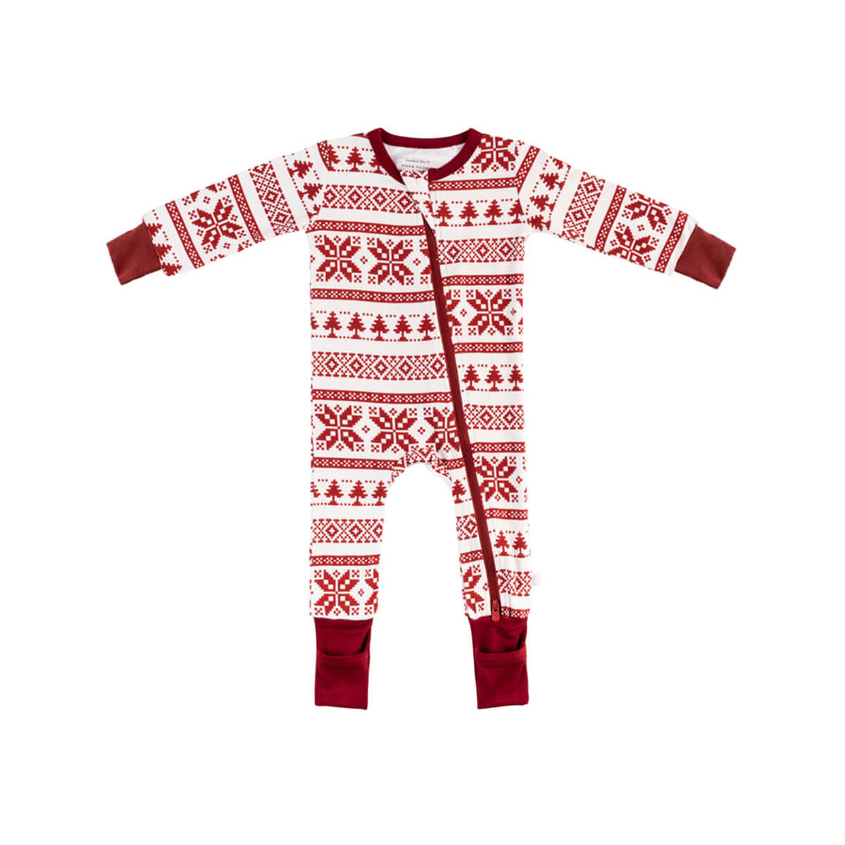 Baby Bamboo Pajamas w/ DreamCuffs® - Fair Isle Cranberry