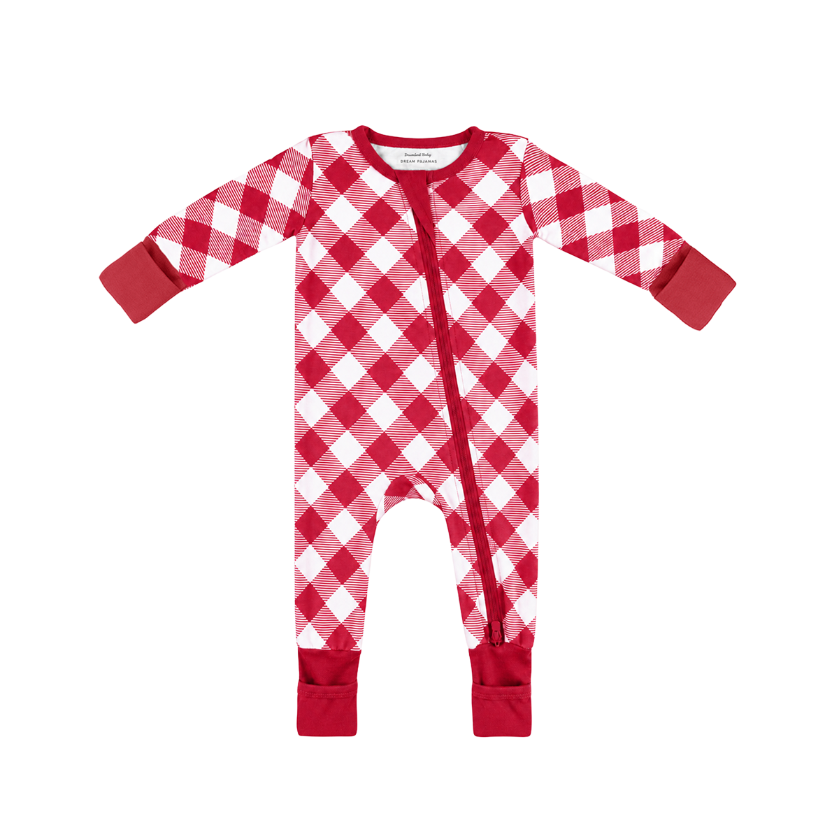 Baby Bamboo Pajamas w/ DreamCuffs® - Buffalo Cranberry