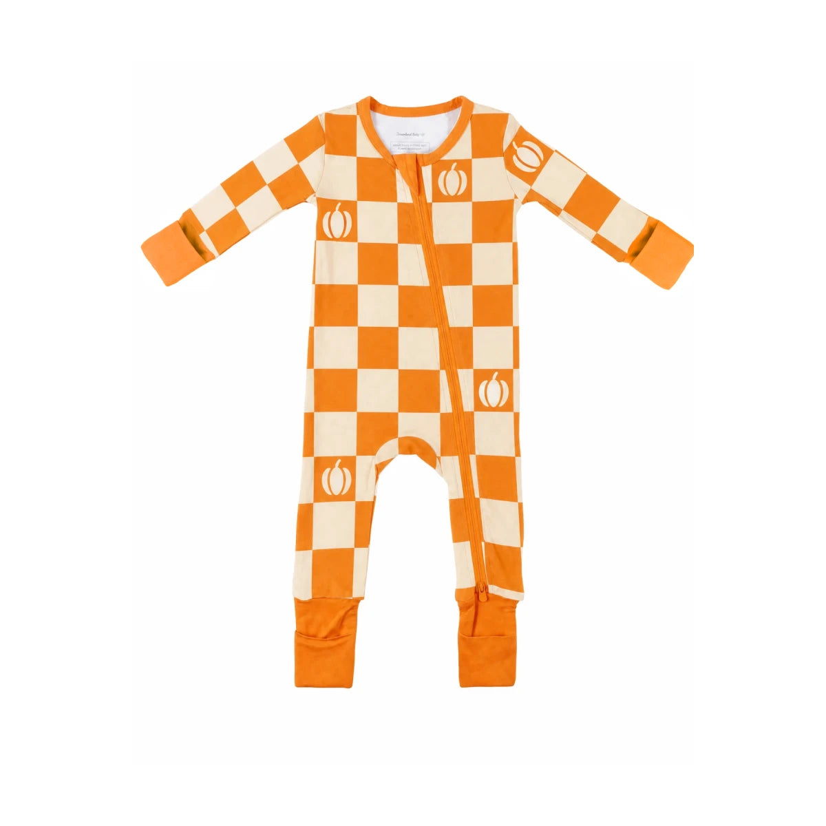Baby Bamboo Pajamas w/ DreamCuffs® - Pumpkin Checkerboard
