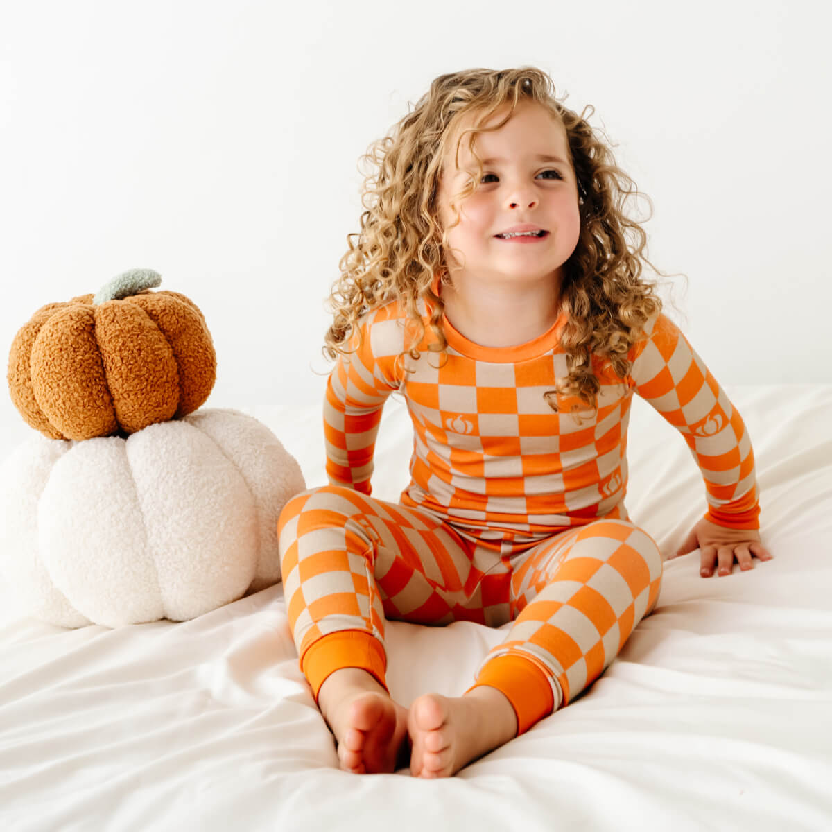 Toddler/Kids Bamboo Pajamas - Pumpkin Checkerboard