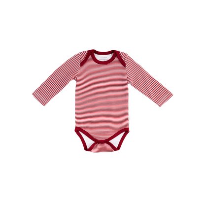 Baby Long-Sleeve Bamboo Bodysuit - Cranberry Stripe