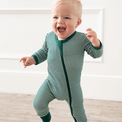 Baby Bamboo Pajamas w/ DreamCuffs® - Forest Stripe