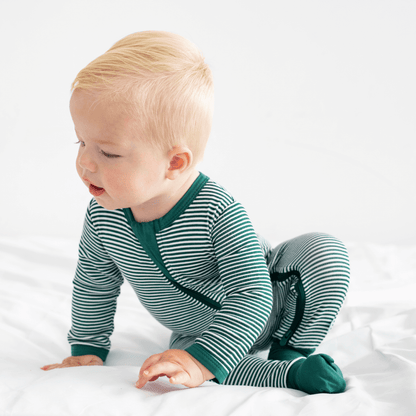 Baby Bamboo Pajamas w/ DreamCuffs® - Forest Stripe