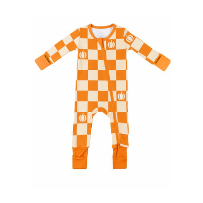 Baby Bamboo Pajamas w/ DreamCuffs® - Pumpkin Checkerboard